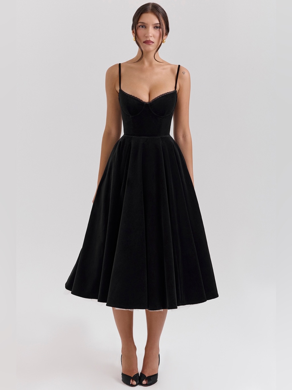 House Of Cb Mademoiselle Black Velvet Tulle Midi Dress,Small, Regular Cup, $339